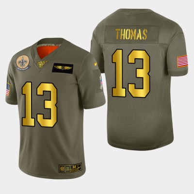 New Orleans Saints #13 Michael Thomas Men's Nike Olive Gold 2019 Salute to Service Limited NFL 100 Jersey Men's